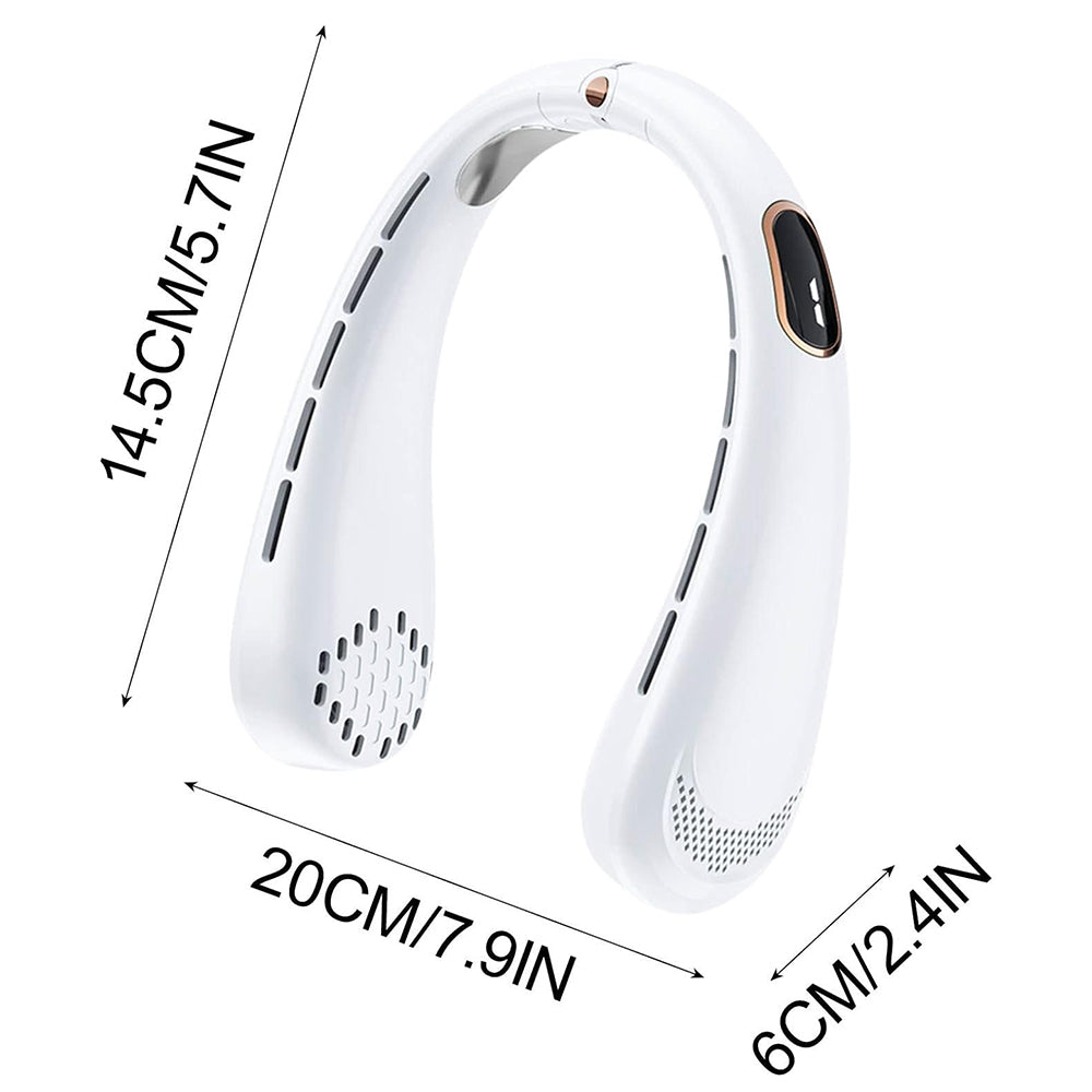 Techsuit Neck Fan (H6), Portable, USB, Rechargeable, Adjustable, Digital Display, 1200mAh, Alb