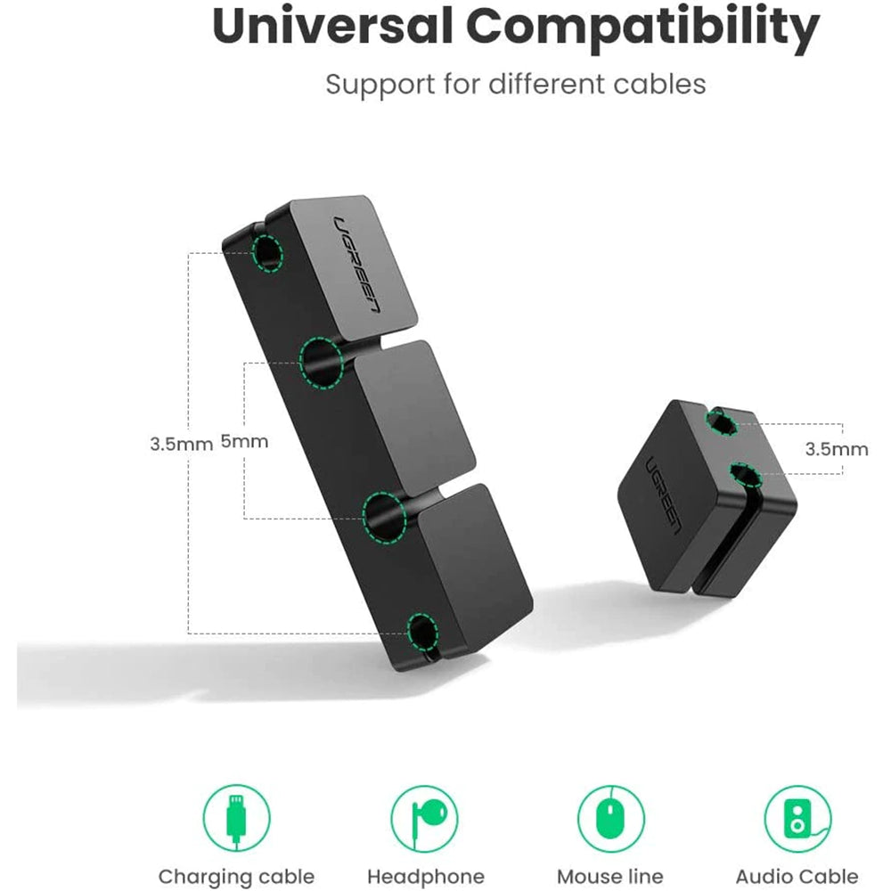 Cablu Ugreen Organizer 3+1 LP208 (70585), Main and Single, 4 Holder Clips, Negru