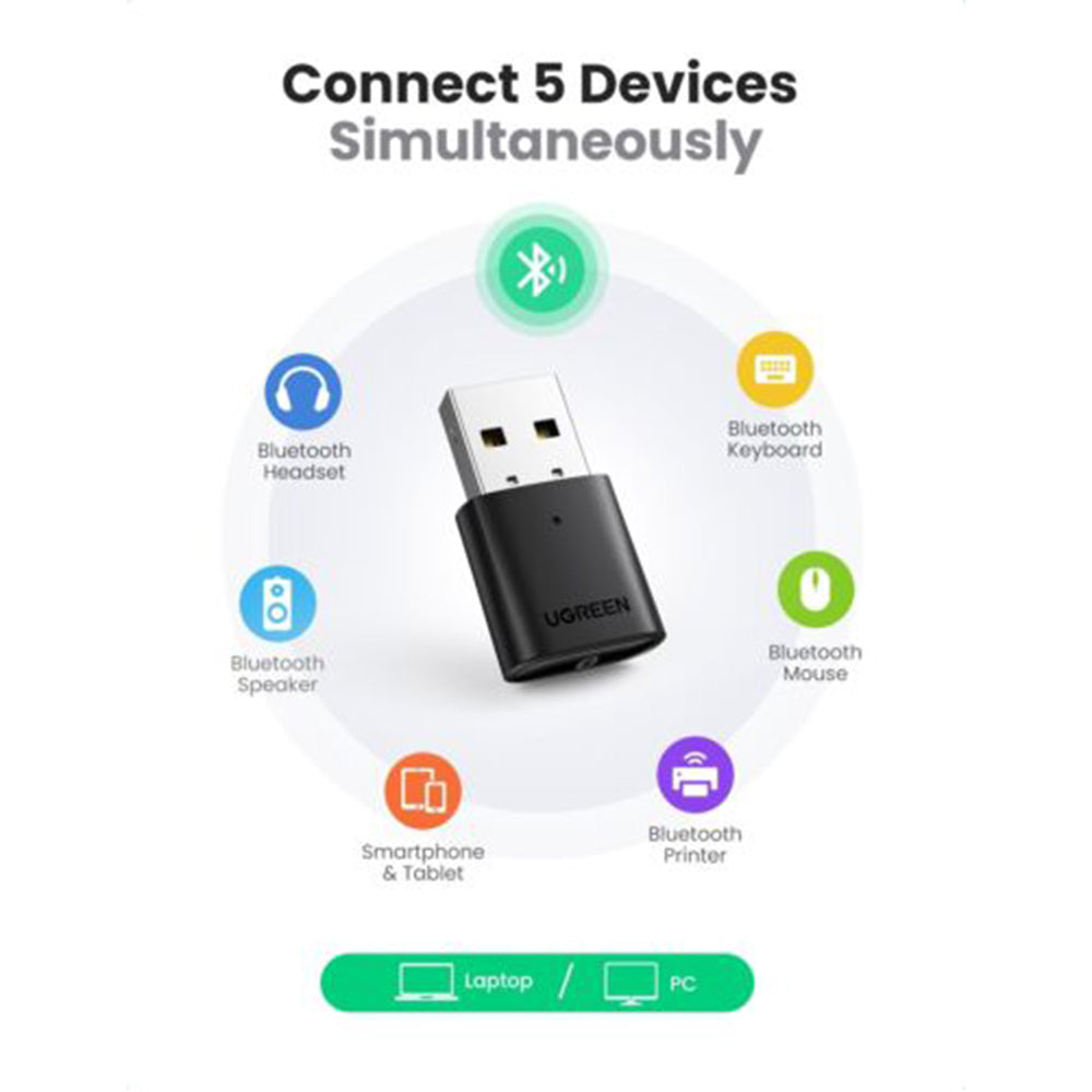 Adaptor Ugreen Wireless Adapter Bluetooth CM390 (80889), for Keyboards, Phones, Earphones, Negru