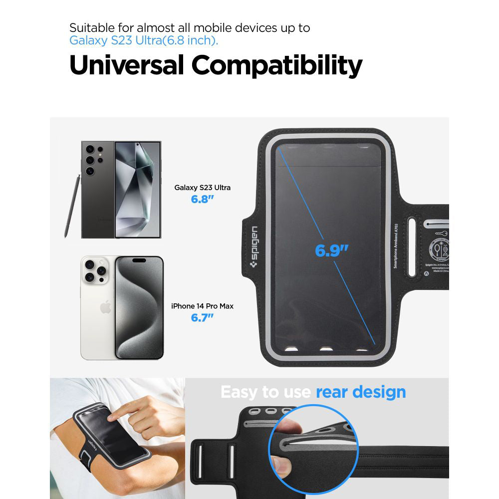 Spigen Sports Armband Dynamic Shield A703 (AMP07187), Waterproof, Lightweight, 6.9 inch, Negru