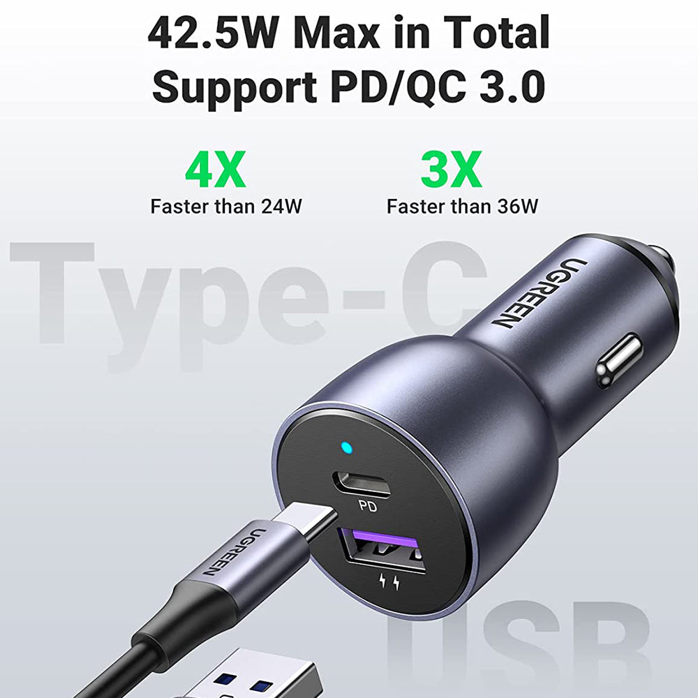 Incarcator Ugreen Car Aluminium Shell CD213 (60980), 2x USB-A, QC 3.0, 42.5W, Albastru Inchis