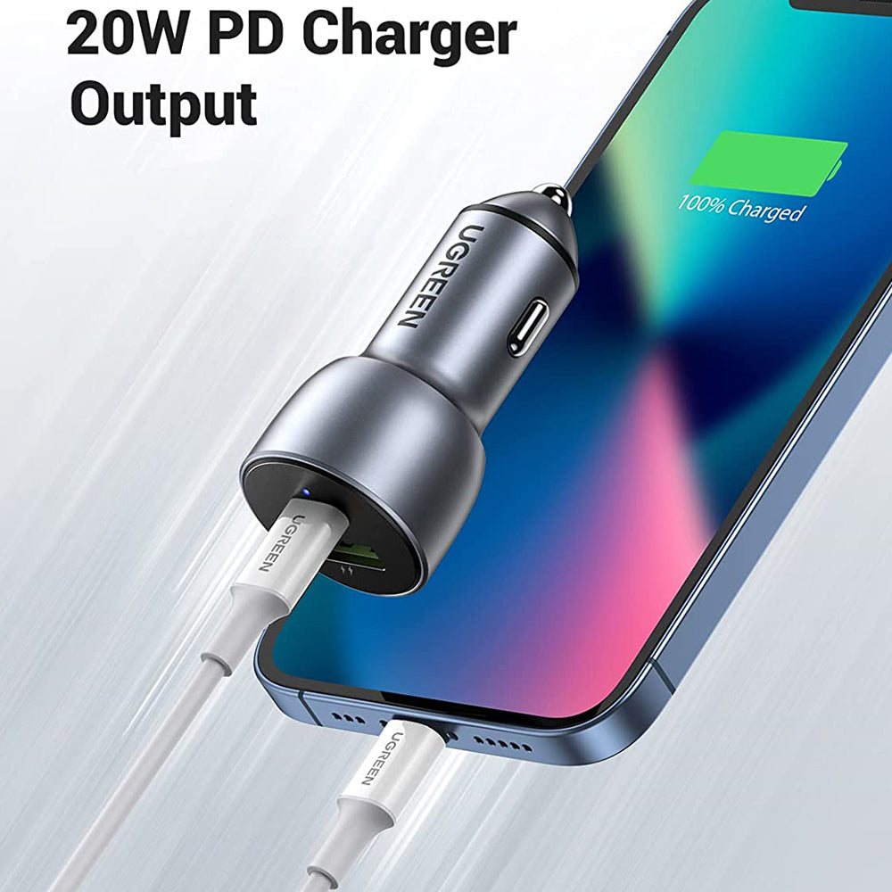 Incarcator Ugreen Car Aluminium Shell CD213 (60980), 2x USB-A, QC 3.0, 42.5W, Albastru Inchis