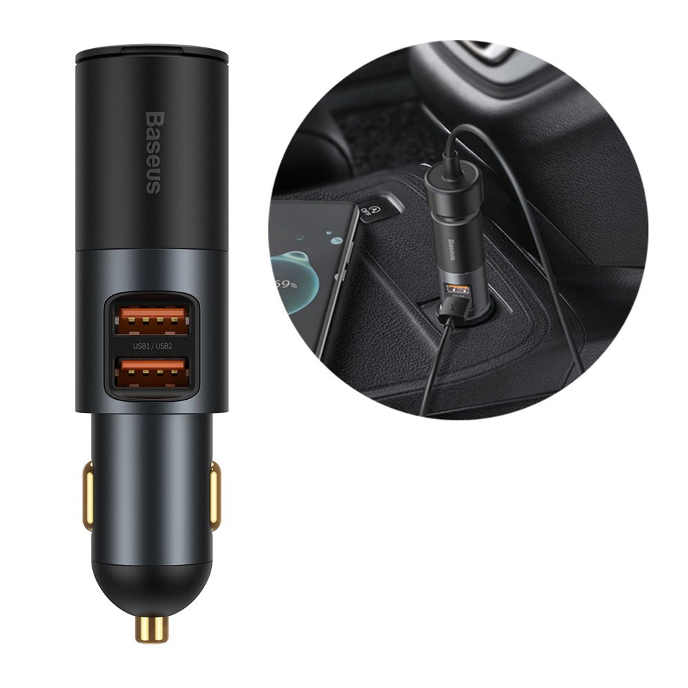 Incarcator Baseus Car Share Together (CCBT-D0G/C00034800817-Z1), Cigarette Lighter Expansion, 2xUSB-A, QC 3.0 120W, Gri