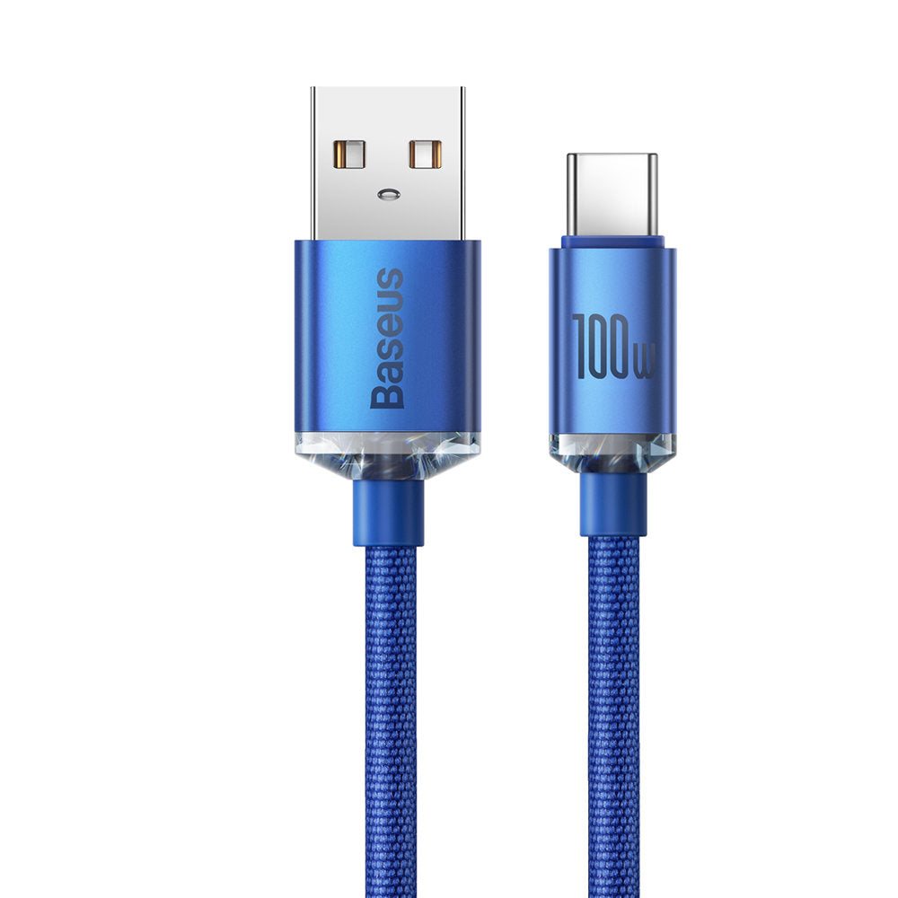 Cablu Baseus Crystal Shine (CAJY000503), USB to Type-C, 100W, 2m, Super Fast Charging, Nylon Braided, Albastru