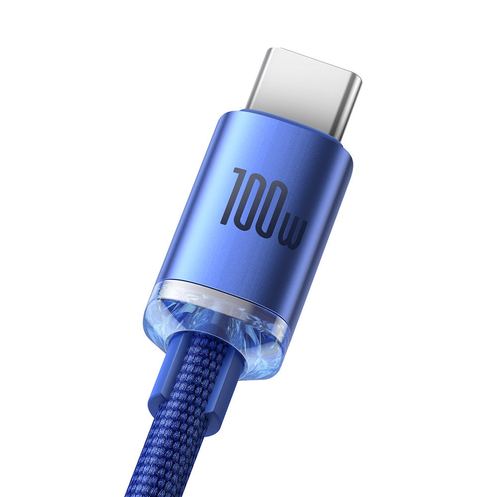 Cablu Baseus Crystal Shine (CAJY000503), USB to Type-C, 100W, 2m, Super Fast Charging, Nylon Braided, Albastru