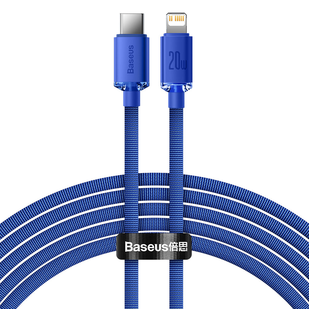 Cablu Baseus Crystal Shine (CAJY000303), Type-C to Lightning, 20W, 2m, Nylon Braided, Albastru