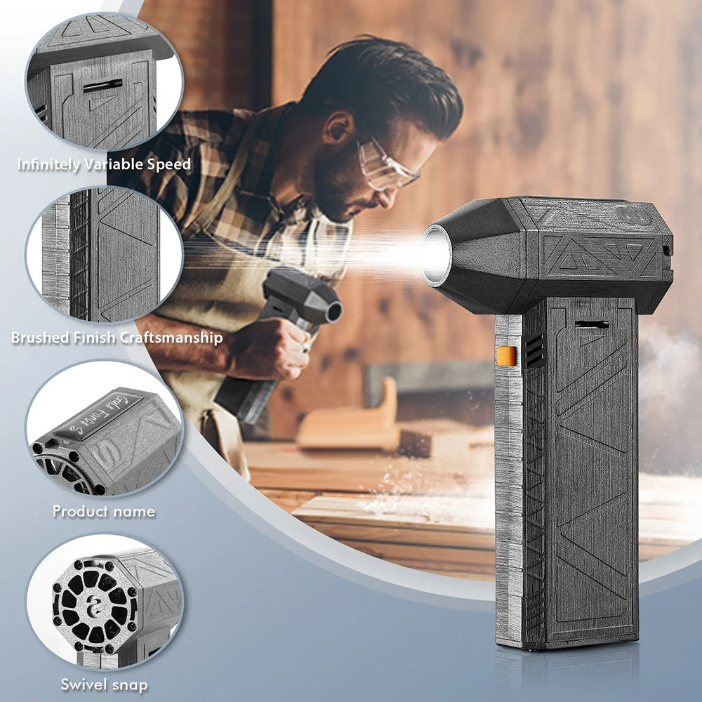 Techsuit Mini Super Jet Fan (YY01), Turbo Fan and Hammer, with 3 Adjustable Speeds, 120W, 8000mAh, 130000RPM, Negru