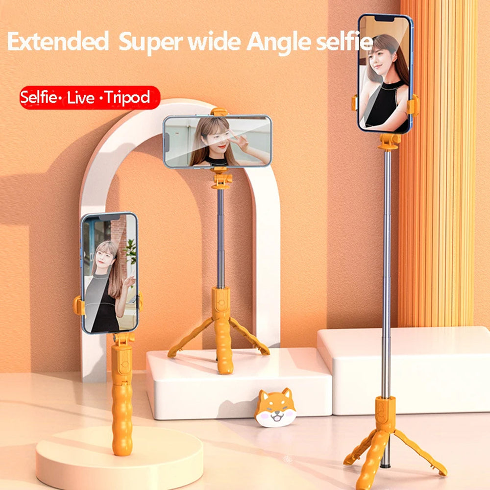 Suport Techsuit Mini Selfie Stick (KT01), Compact Tripod Mount with Detachable Remote Control, 70cm, Portocaliu