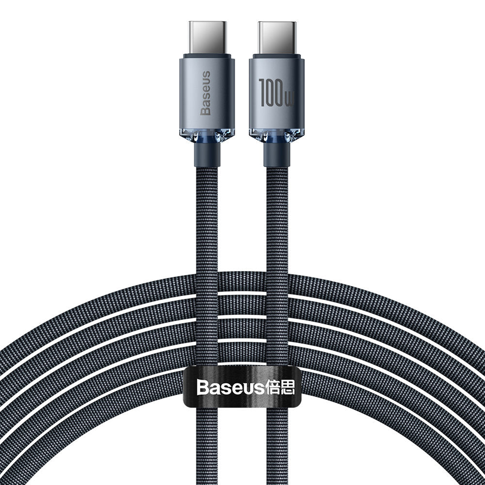 Cablu Baseus Crystal Shine (CAJY000701), Type-C to Type-C, 100W, 2m, Super Fast Charging, Nylon Braided, Negru