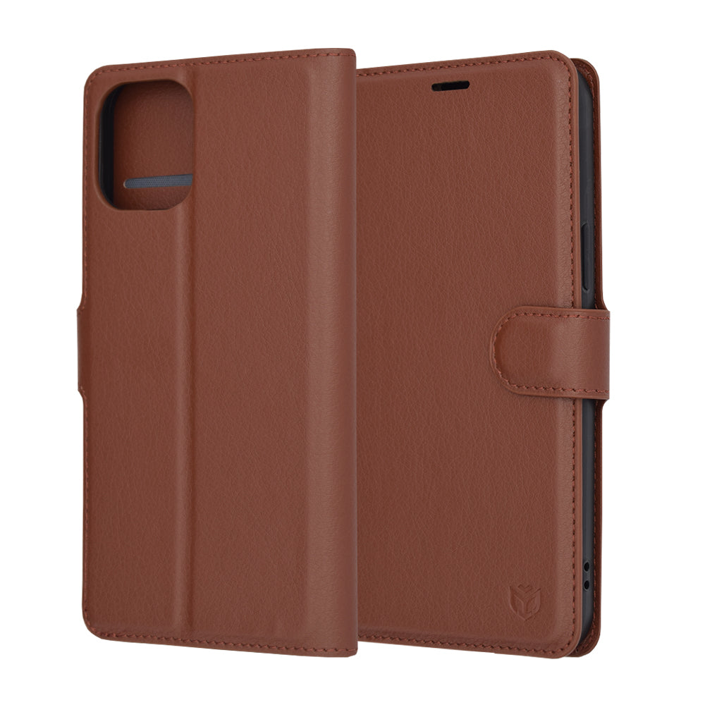 Husa de protectie Techsuit Leather Folio compatibil cu iPhone 12 Pro Max, Maro