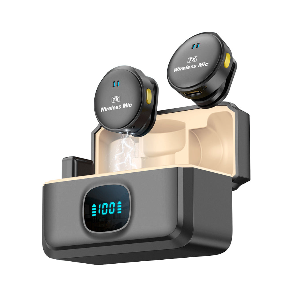 Casti Techsuit (set de 2) Lavalier Wireless (LW5), with Receiver, Lightning, Noise Reduction 2.0, Digital Display, Negru