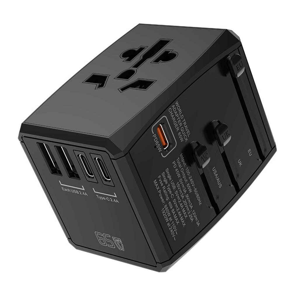 Incarcator Techsuit Travel Adapter (HHT906), PD65W, 2 x USB, 3 x Type-C, EU, UK, AUS, US, Negru
