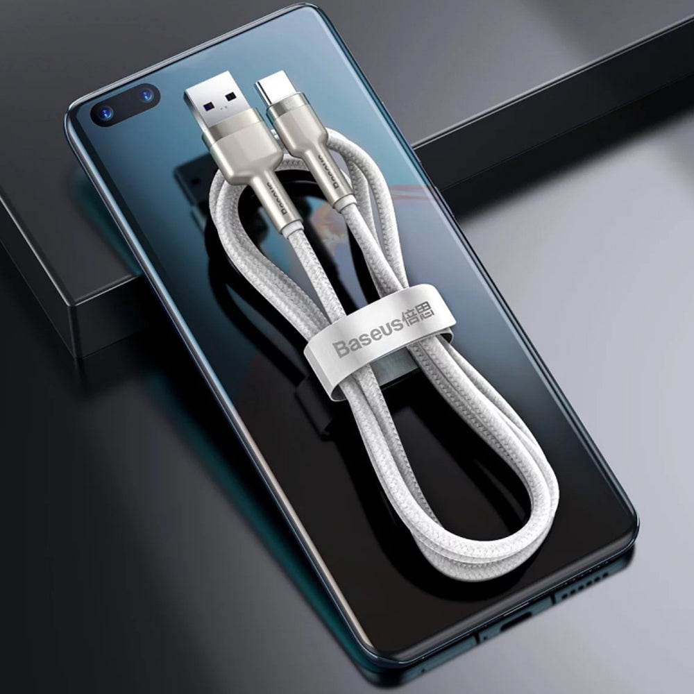 Cablu Baseus Cafule Series Metal (CAKF000102), USB to Type-C Fast Charging, 66W, 6A, 1m, Alb