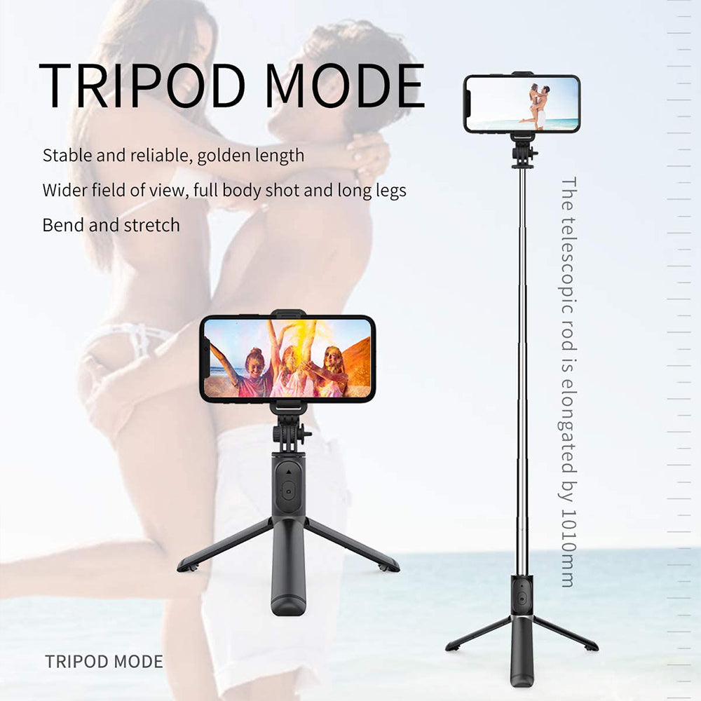 Suport Techsuit Selfie Stick (Q01), with Bluetooth Remote Control and Stable Tripod Mount, 101cm, Alb