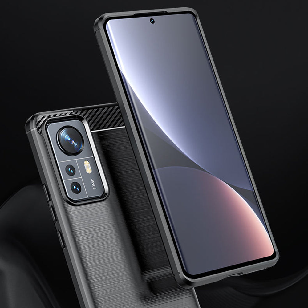 Husa de protectie Techsuit Carbon Silicone compatibil cu Xiaomi 12 / 12X, Negru