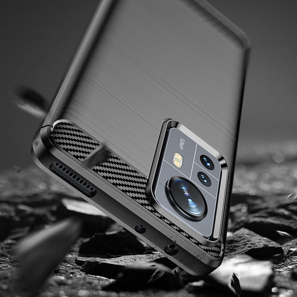 Husa de protectie Techsuit Carbon Silicone compatibil cu Xiaomi 12 / 12X, Negru