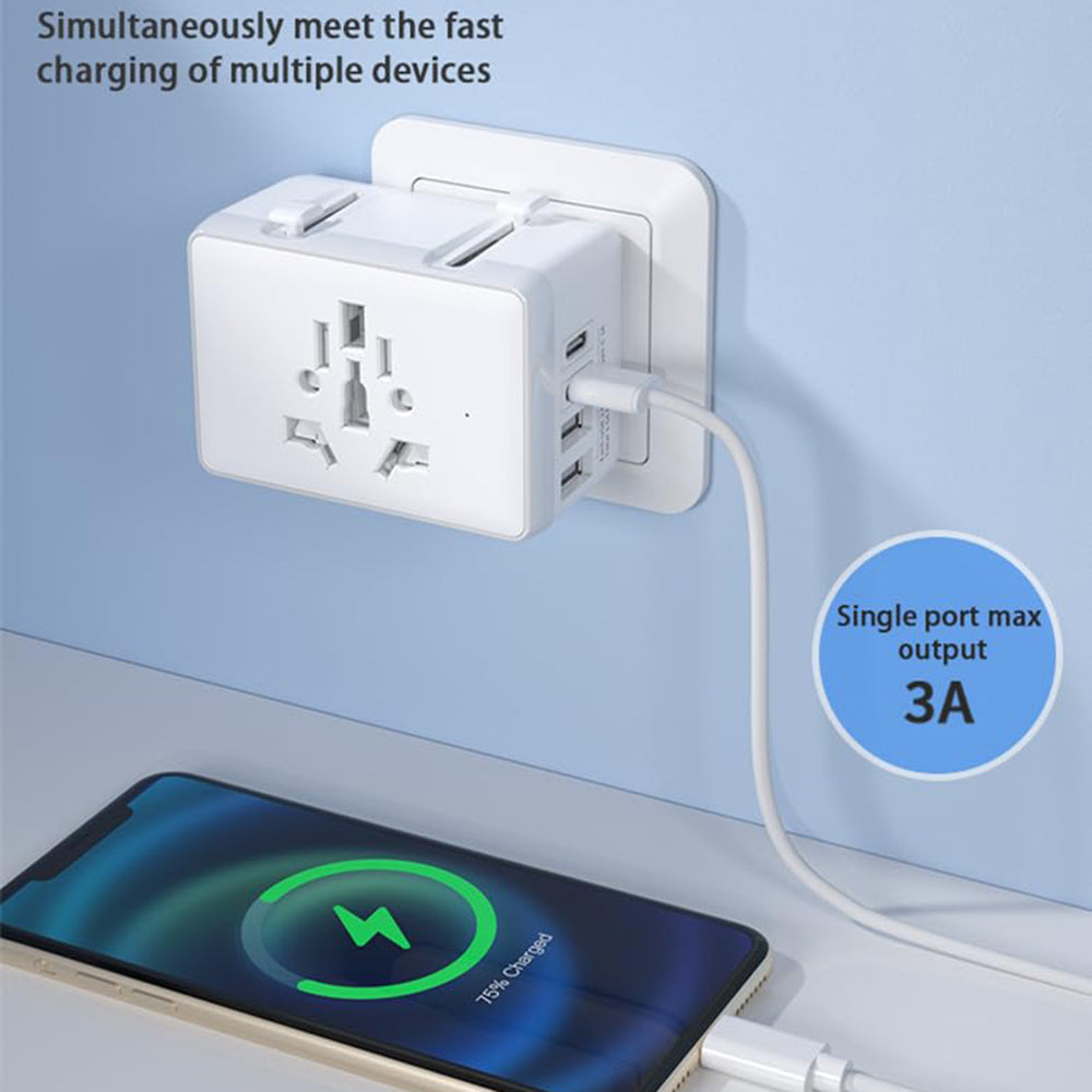Incarcator Techsuit Travel Adapter (HHt204A), 15W, 2xUSB-C, 2xUSB, EU, UK, AUS, US, Negru
