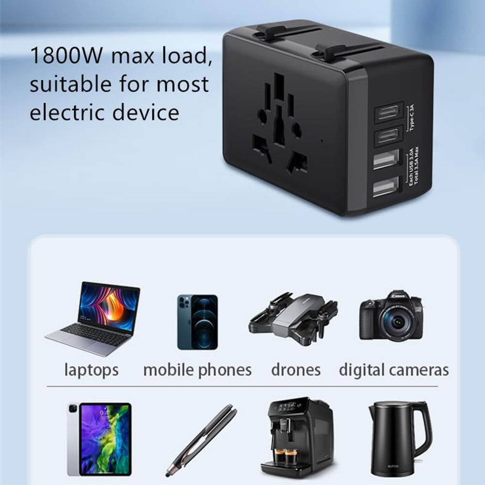 Incarcator Techsuit Travel Adapter (HHt204A), 15W, 2xUSB-C, 2xUSB, EU to UK, AUS, US, Alb