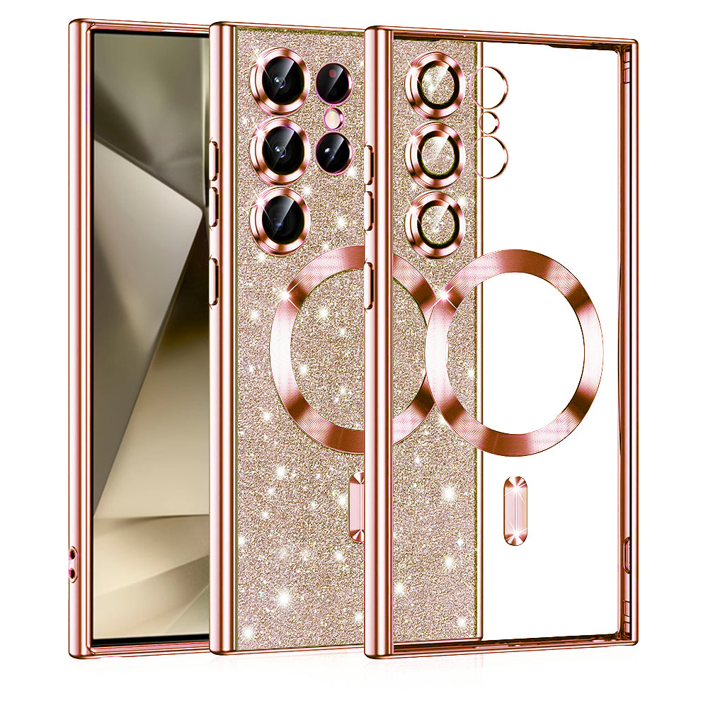 Husa de protectie Techsuit Luxury Glitter MagSafe compatibil cu Samsung Galaxy S24 Ultra, Roz Auriu