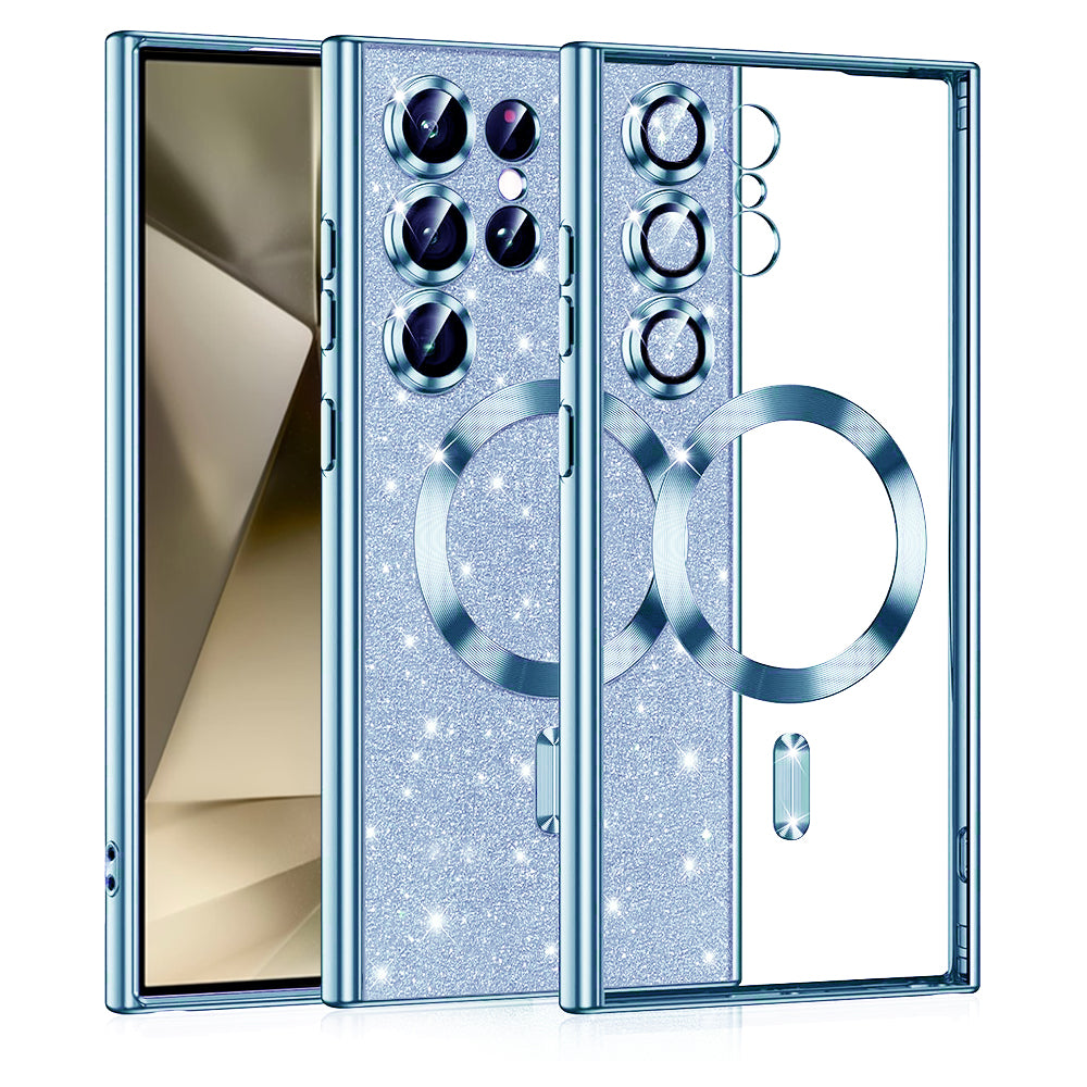 Husa de protectie Techsuit Luxury Glitter MagSafe compatibil cu Samsung Galaxy S24 Ultra, Albastru Deschis