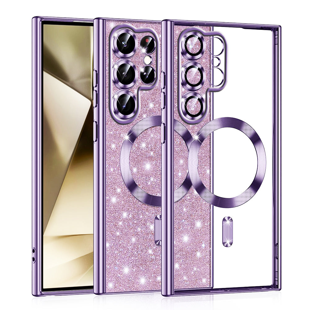 Husa de protectie Techsuit Luxury Glitter MagSafe compatibil cu Samsung Galaxy S22 Ultra 5G, Mov Deschis