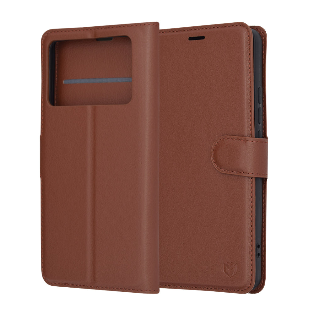 Husa de protectie Techsuit Leather Folio compatibil cu Xiaomi Poco X6 Pro, Maro