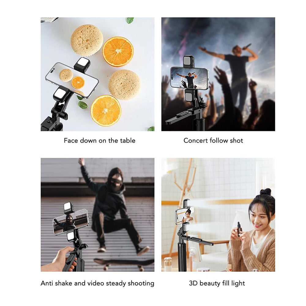 Suport Techsuit Selfie Stick (K30S), Compact Tripod Mount, Bluetooth Remote Control, Double LED Light, Foldable, 167cm, Negru