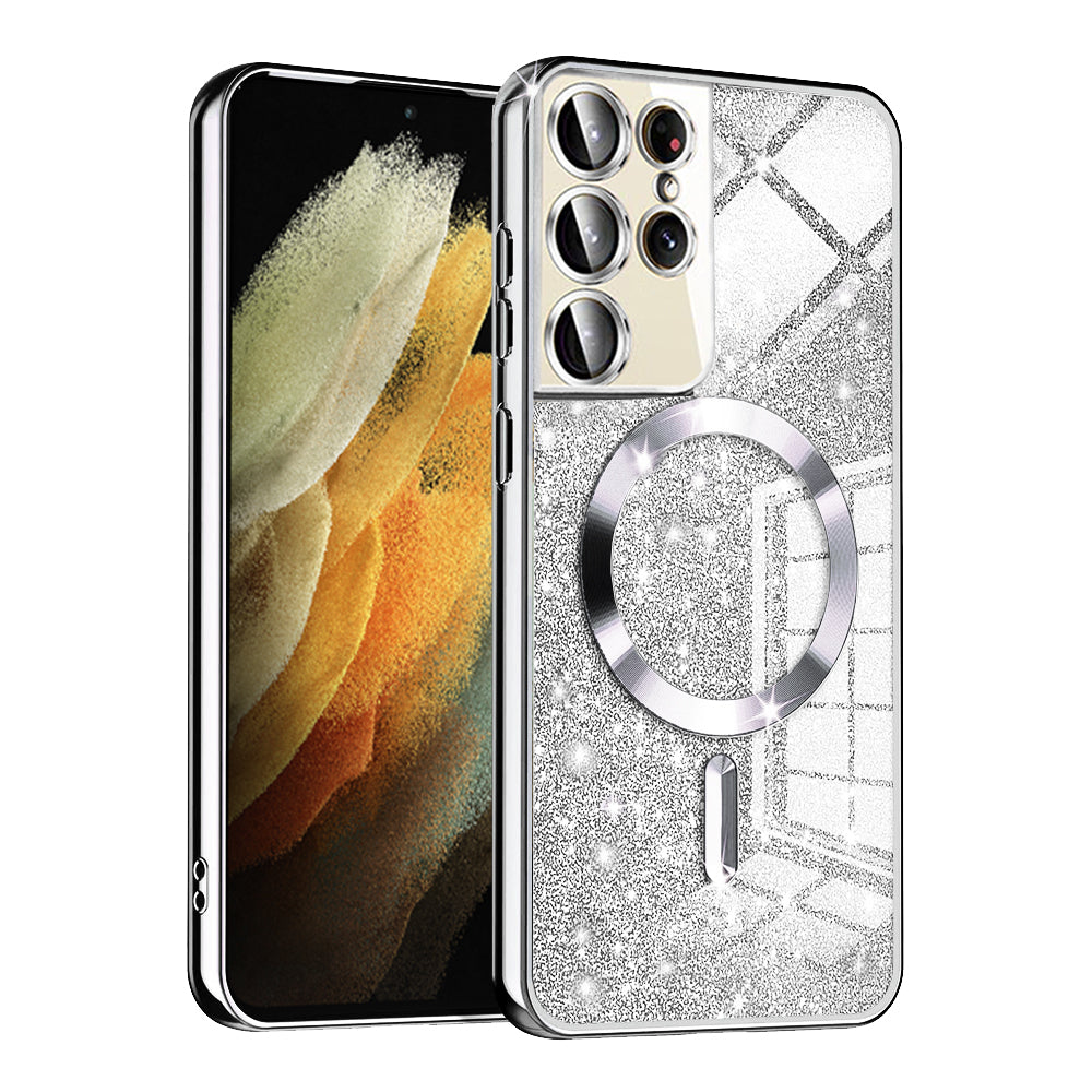 Husa de protectie Techsuit Luxury Glitter MagSafe compatibil cu Samsung Galaxy S21 Ultra 5G, Argintiu