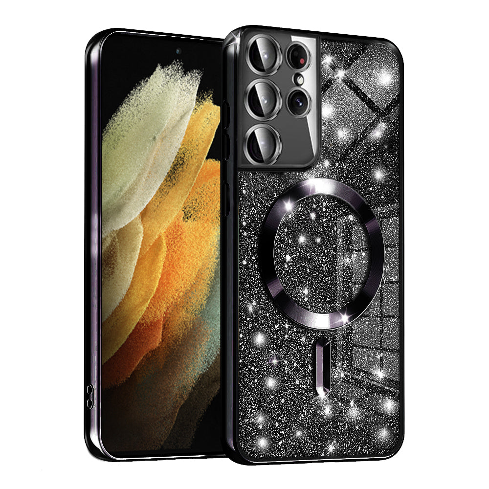 Husa de protectie Techsuit Luxury Glitter MagSafe compatibil cu Samsung Galaxy S21 Ultra 5G, Negru
