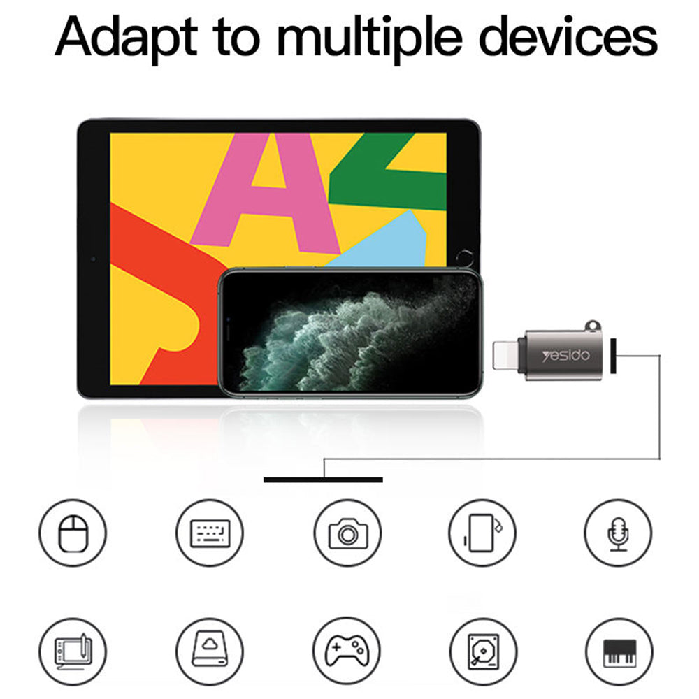 Adaptor Yesido OTG Adapter (GS14), USB 3.0 to Lightning, Plug & Play, 480Mbps, Negru