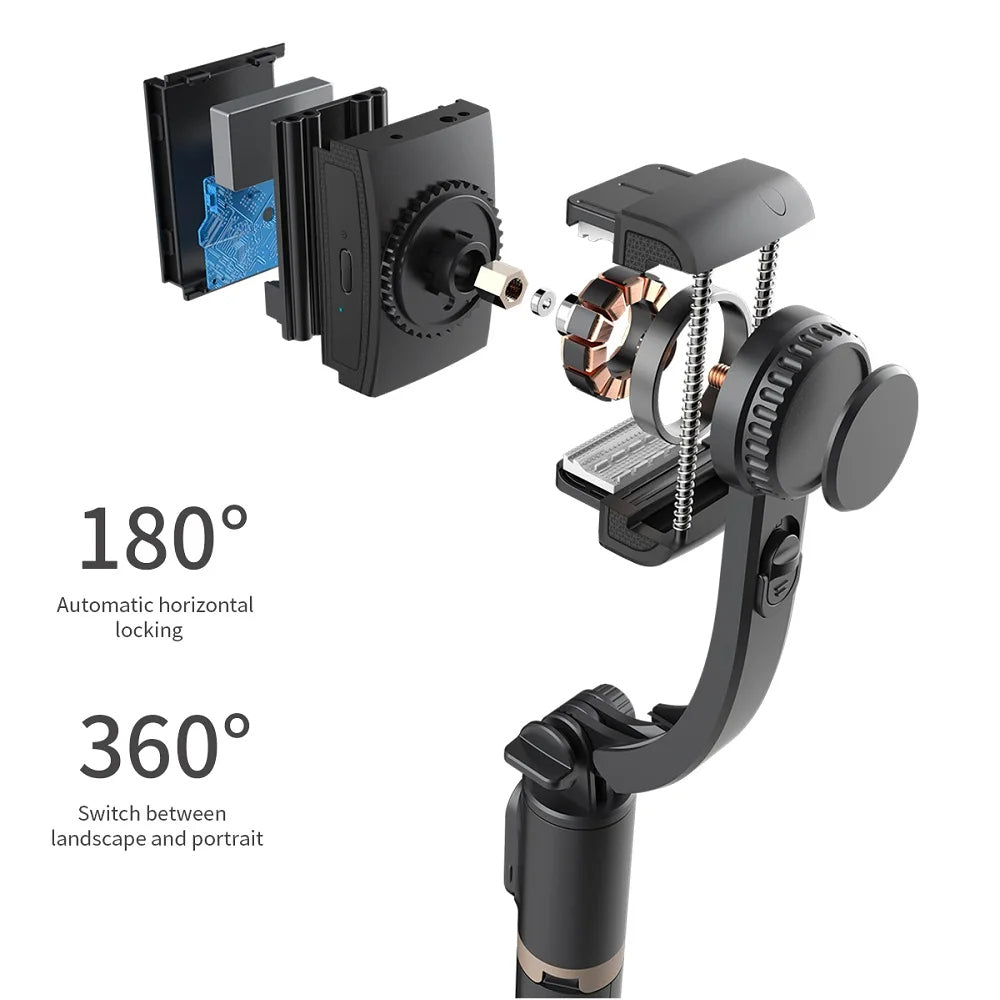 Suport Techsuit Selfie Stick (Q08), Anti-Shake Tripod with Bluetooth Remote Control, 360 Rotation, Aluminium Alloy, 75cm, Negru