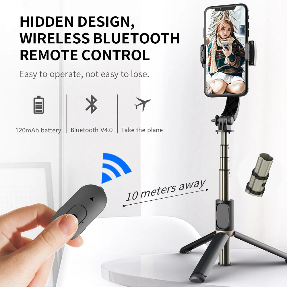 Suport Techsuit Selfie Stick (Q08), Anti-Shake Tripod with Bluetooth Remote Control, 360 Rotation, Aluminium Alloy, 75cm, Negru