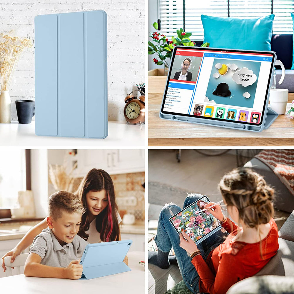 Husa de protectie tableta Techsuit Flex Trifold (with Pencil Holder) compatibil cu Samsung Galaxy Tab S6 Lite (2020/2022/2024), Albastru Cer