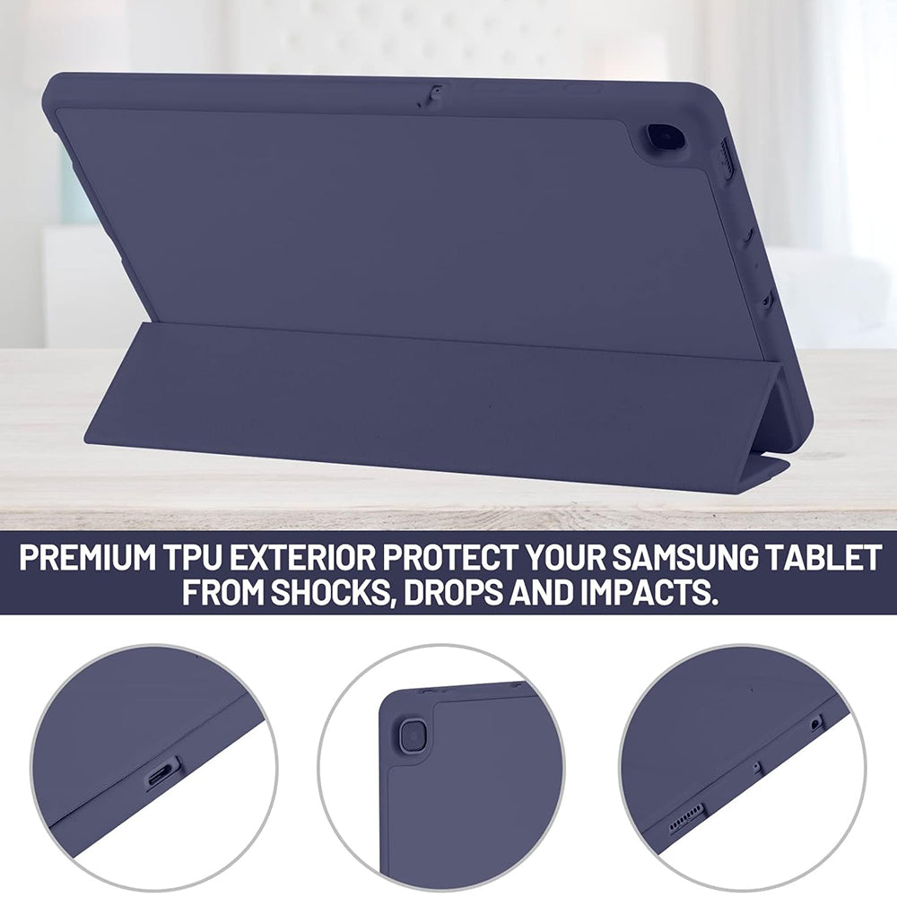 Husa de protectie tableta Techsuit Flex Trifold (with Pencil Holder) compatibil cu Samsung Galaxy Tab S6 Lite (2020/2022/2024), Albastru Inchis