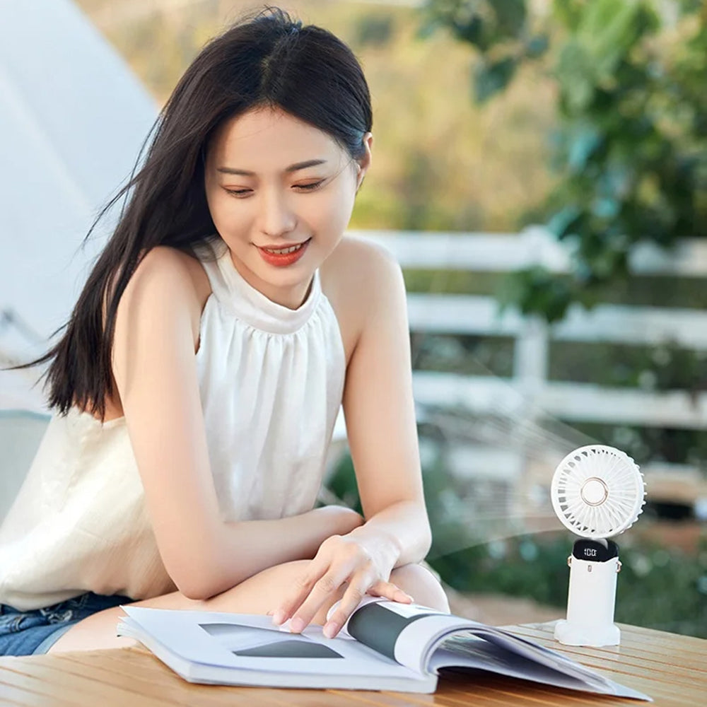 Techsuit Handheld Fan (N15), Foldable Design, Digital Display, Ultra Silent, 1800mAh, Verde