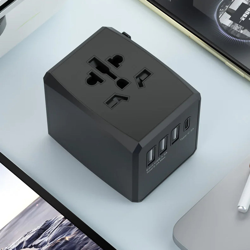 Incarcator Techsuit Travel Adapter (HHT904-B3), PD30W, 3 x USB, Type-C, EU, UK, AUS, US, Negru