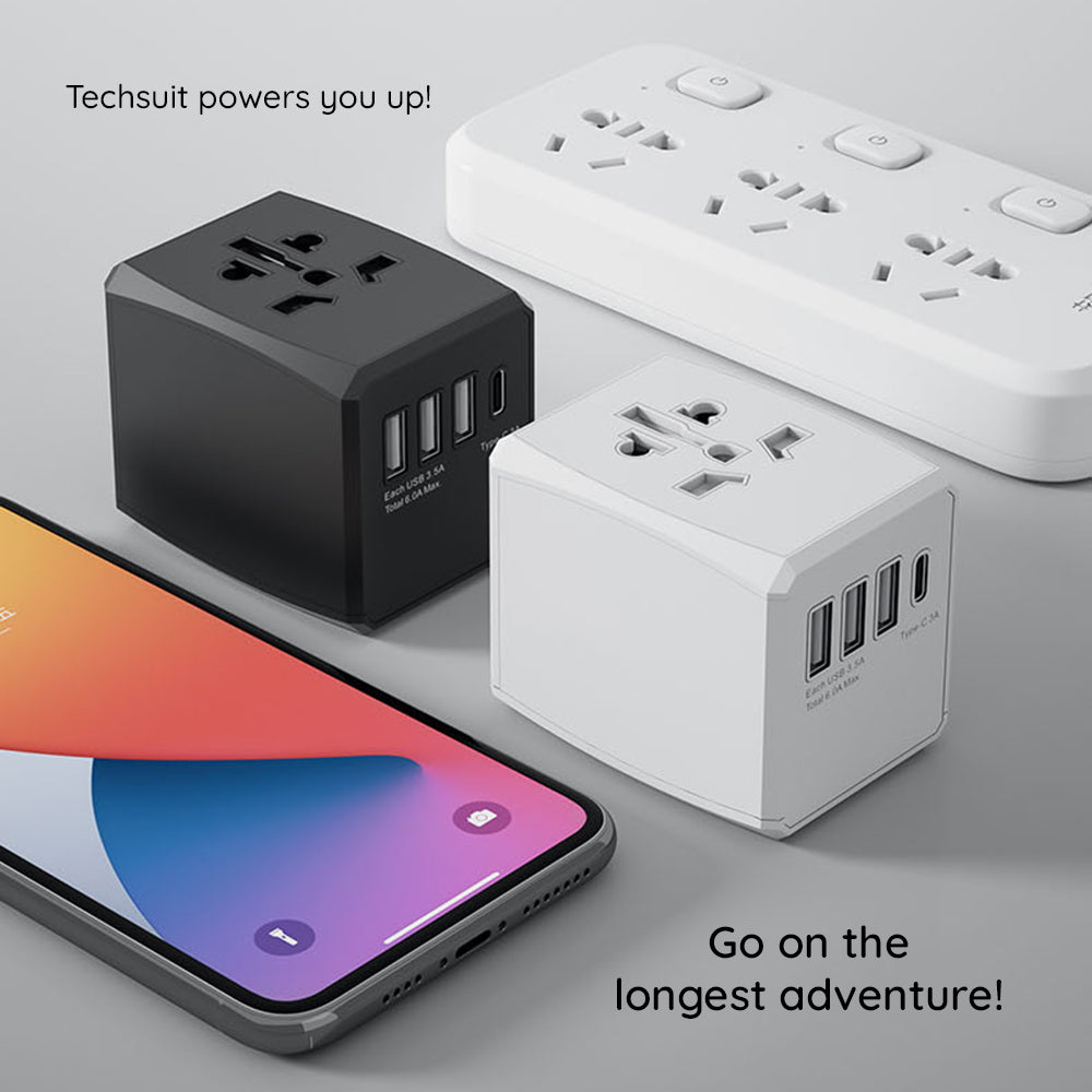 Incarcator Techsuit Travel Adapter (HHT904-W3), PD30W, 3 x USB, Type-C, EU, UK, AUS, US, Alb