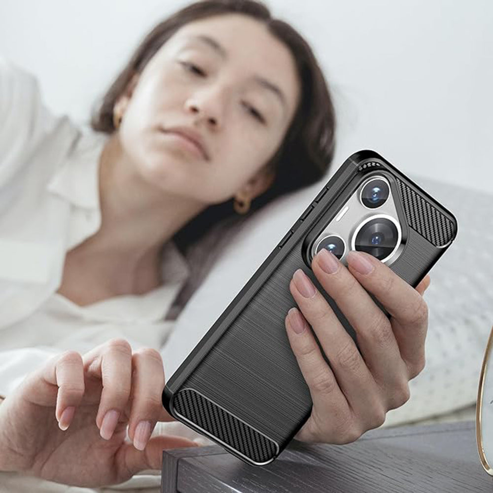 Husa de protectie Techsuit Carbon Silicone compatibil cu Huawei Pura 70, Negru