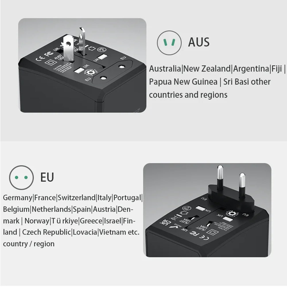 Incarcator Techsuit Travel Adapter (HHt204A), 15W, 2xUSB-C, 2xUSB, EU to UK, AUS, US, Alb
