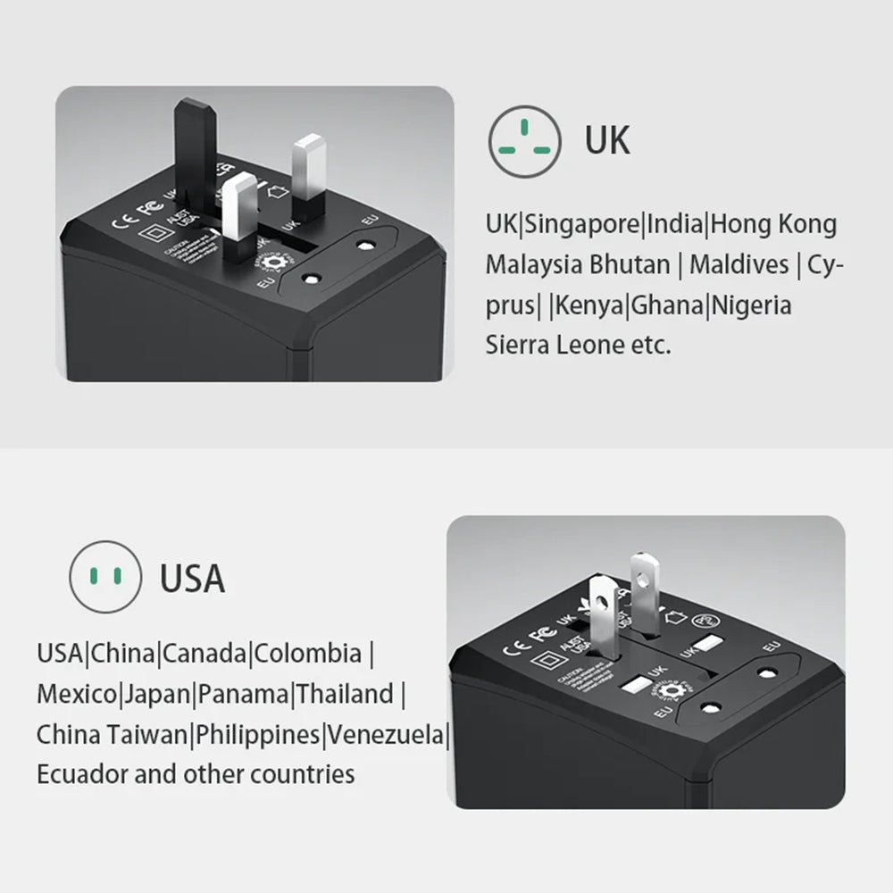 Incarcator Techsuit Travel Adapter (HHt204A), 15W, 2xUSB-C, 2xUSB, EU to UK, AUS, US, Alb