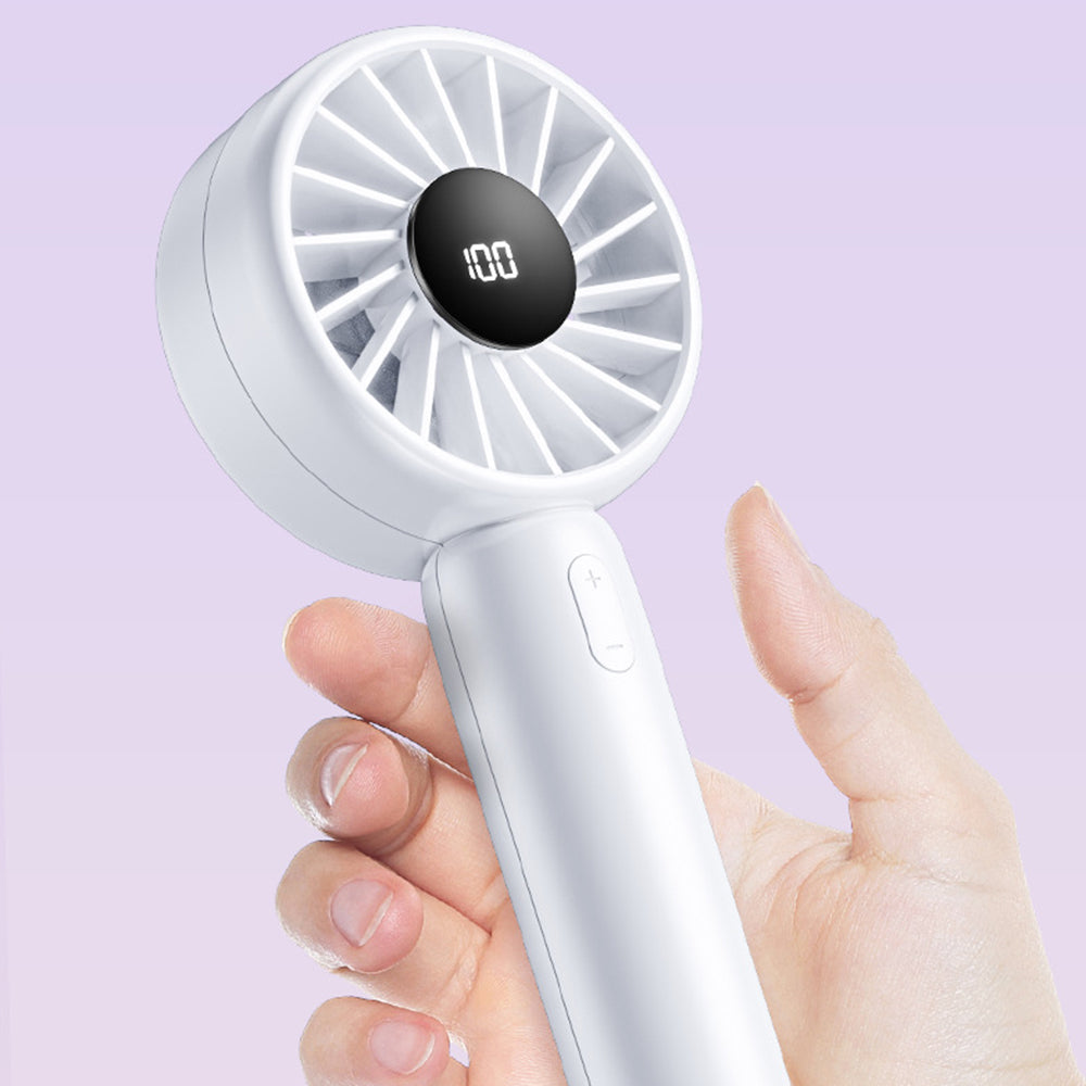 Techsuit Mini Portable Hand Fan (CT-110), with LED Digital Display, USB Rechargeable, High Speed, Roz