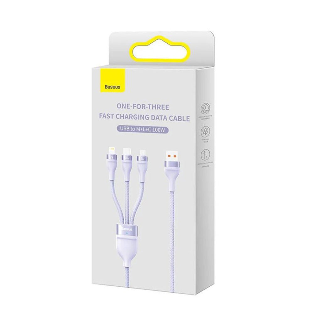 Cablu Baseus Flash Series 2 (CASS030005), Fast Charge, USB to Type-C, Lightning, Micro-USB, 100W, 1.2 m, Mov