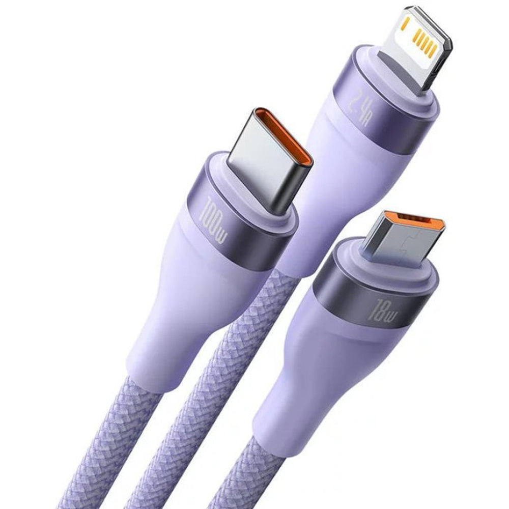 Cablu Baseus Flash Series 2 (CASS030005), Fast Charge, USB to Type-C, Lightning, Micro-USB, 100W, 1.2 m, Mov