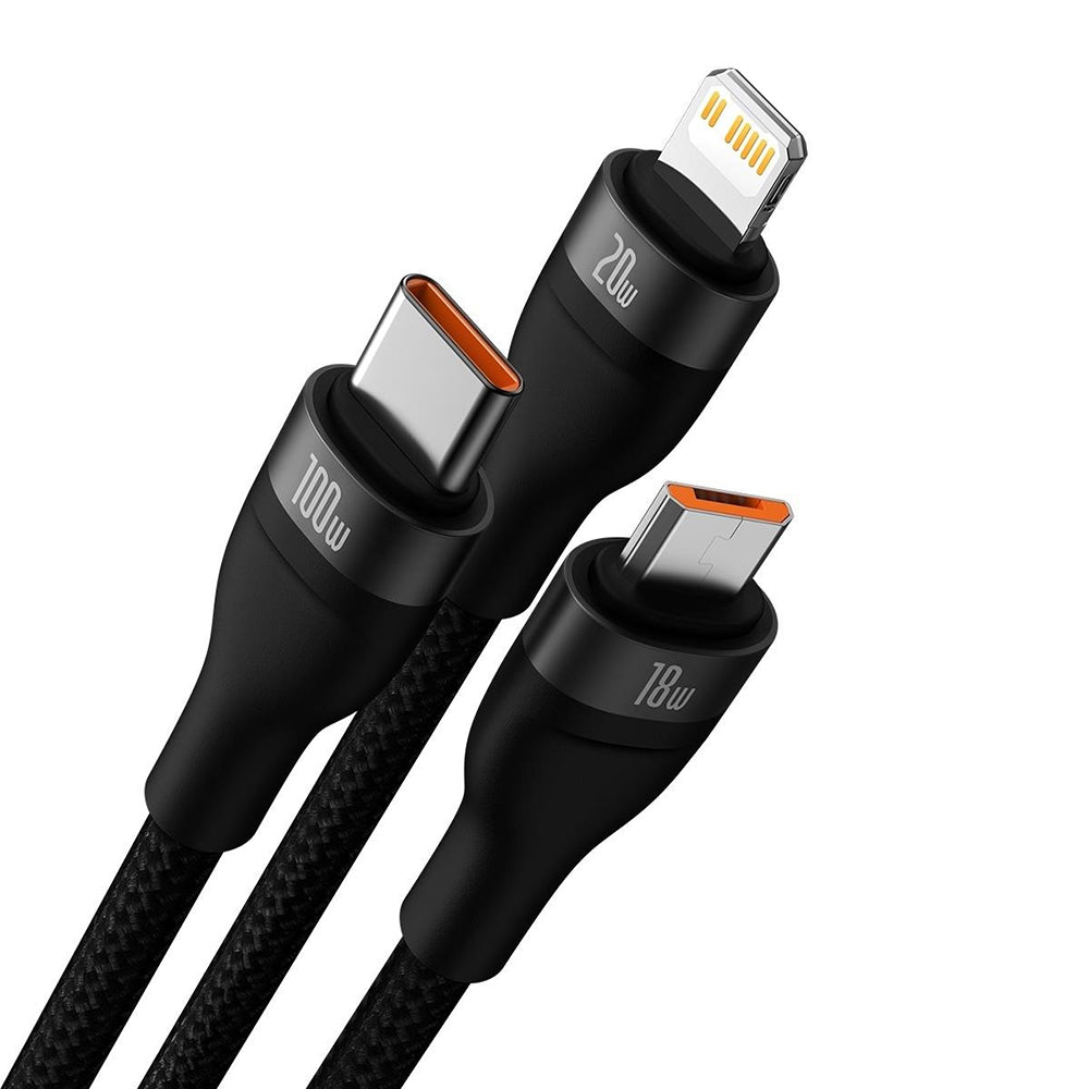 Cablu Baseus Flash Series 2 (CASS030101), Type-C/Lightning/Micro-USB, 100W, 1.2m, Negru