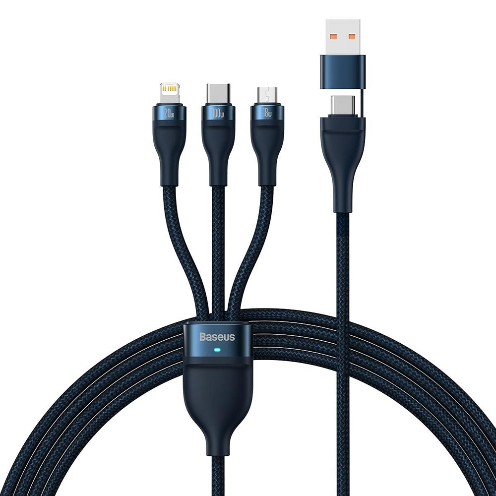 Cablu Baseus Flash Series 2 (CASS030103), Type-C/Lightning/Micro-USB, 100W, 1.2m, Albastru