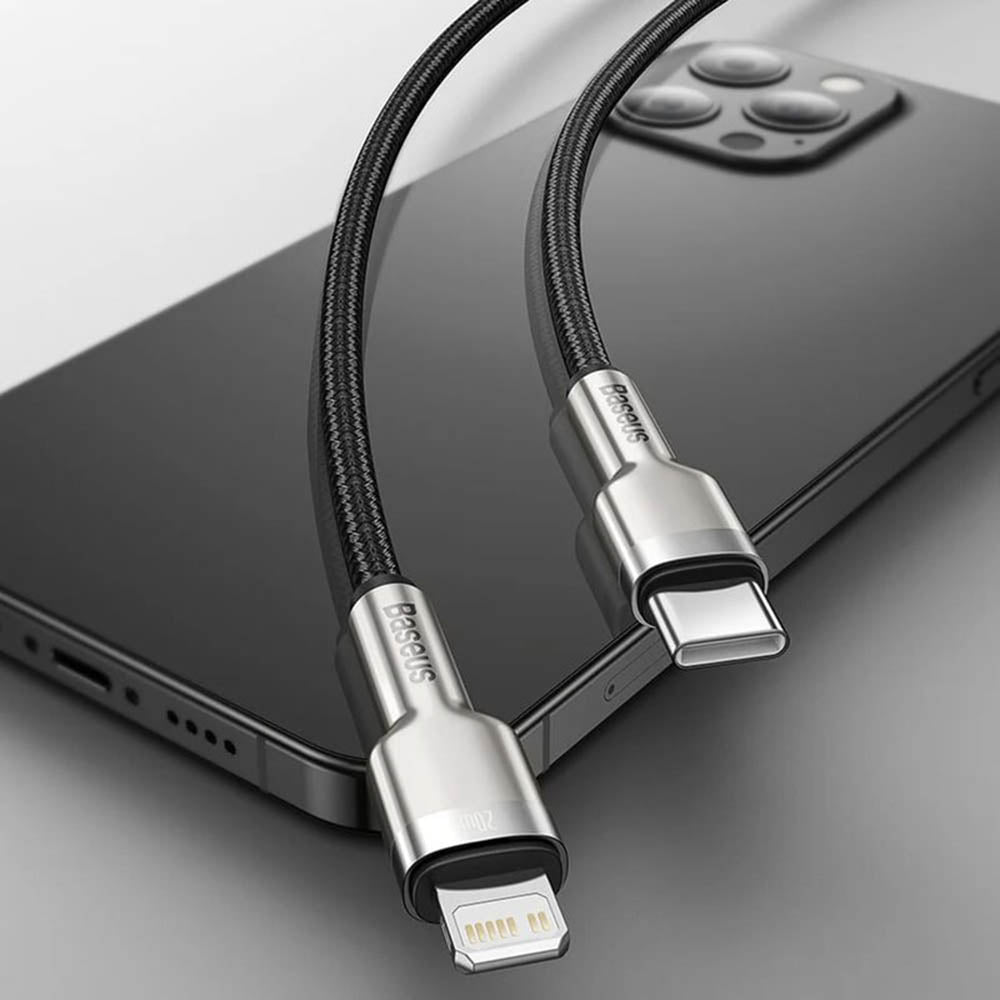 Cablu Baseus Cafule Series Metal (CATLJK-A06), Type-C to Lightning, Fast Charging, 20W, 480Mbps, 1m, Verde Inchis