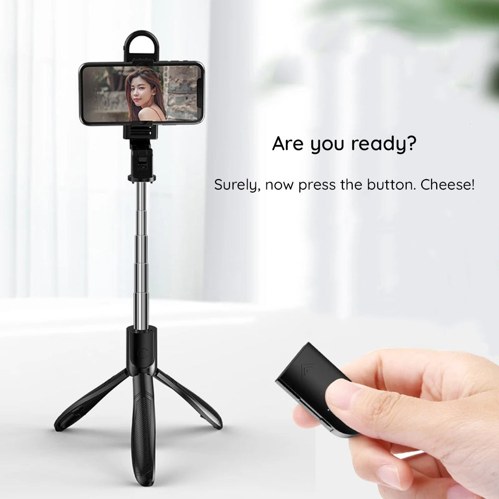 Suport Techsuit Selfie Stick (S01-S), Compact Tripod Mount with Bluetooth Remote Control, LED Fill Light, Foldable, 70cm, Negru