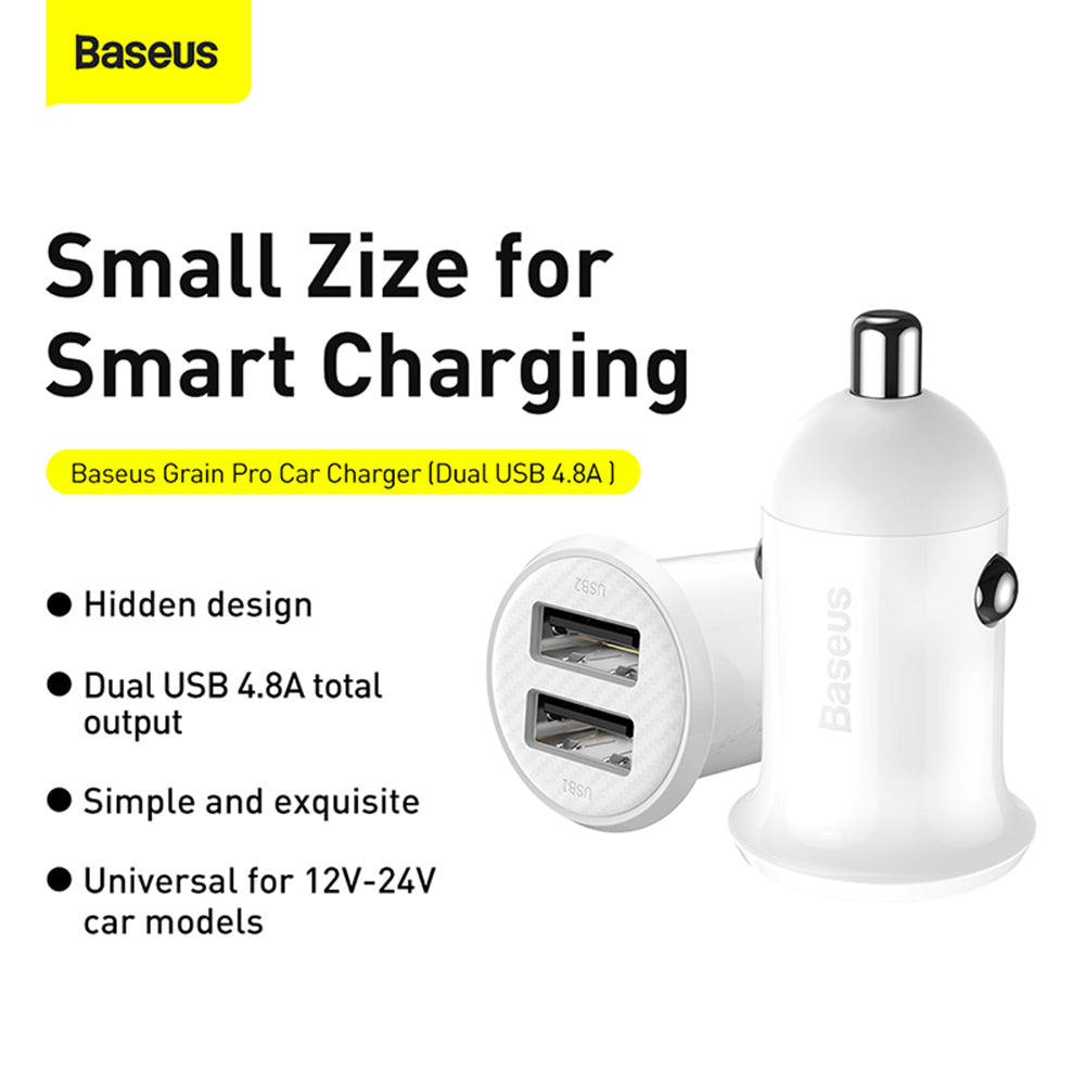 Incarcator Baseus Car Grain (CCALL-ML02), Dual USB, LED Backlight, 5V, 3.1A, Alb