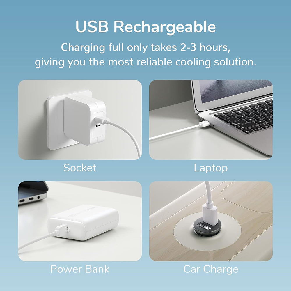 JisuLife Premium Handheld Fan Life1 Plus (FA21), Portable, Type-C, 3 Speeds, 2000mAh, Alb