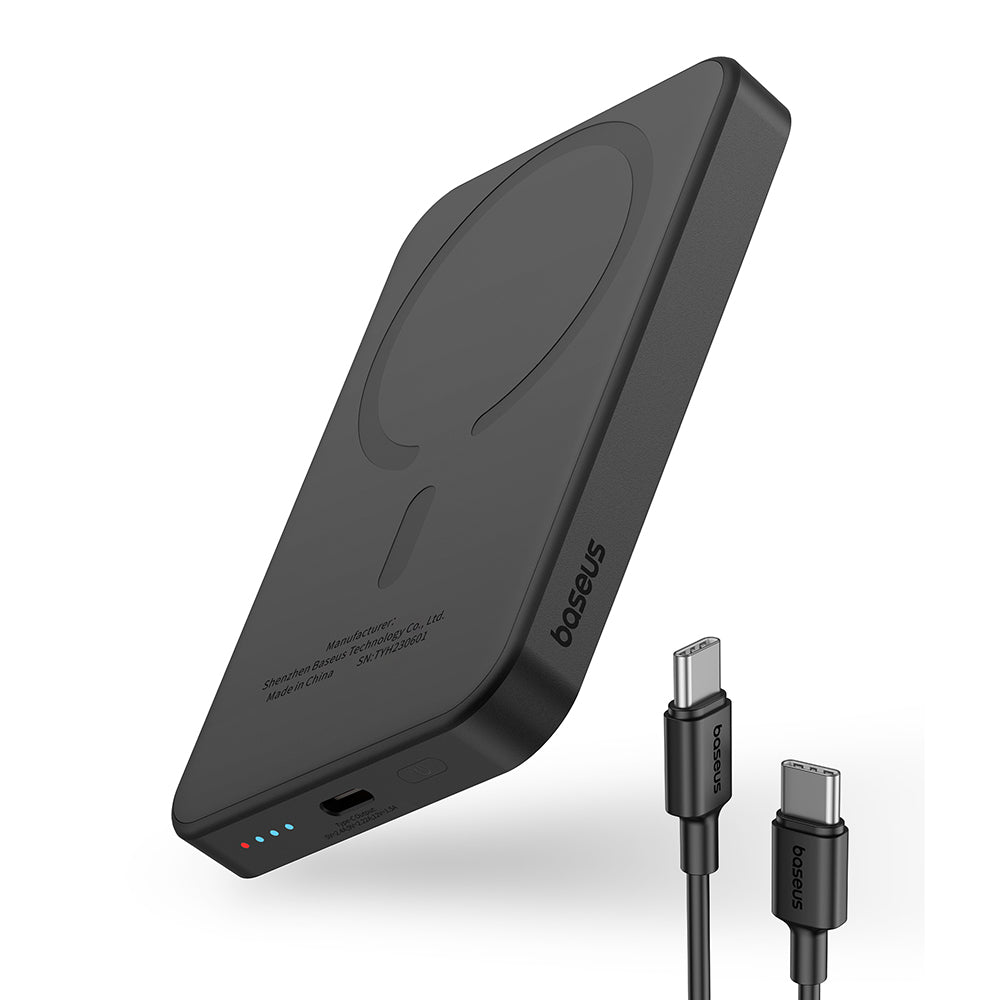 Baterie externa Baseus Mini (P10022107113-00), Type-C, MagSafe Charging, 20W, 5000mAh, with Cable Type-C, 30cm, Negru